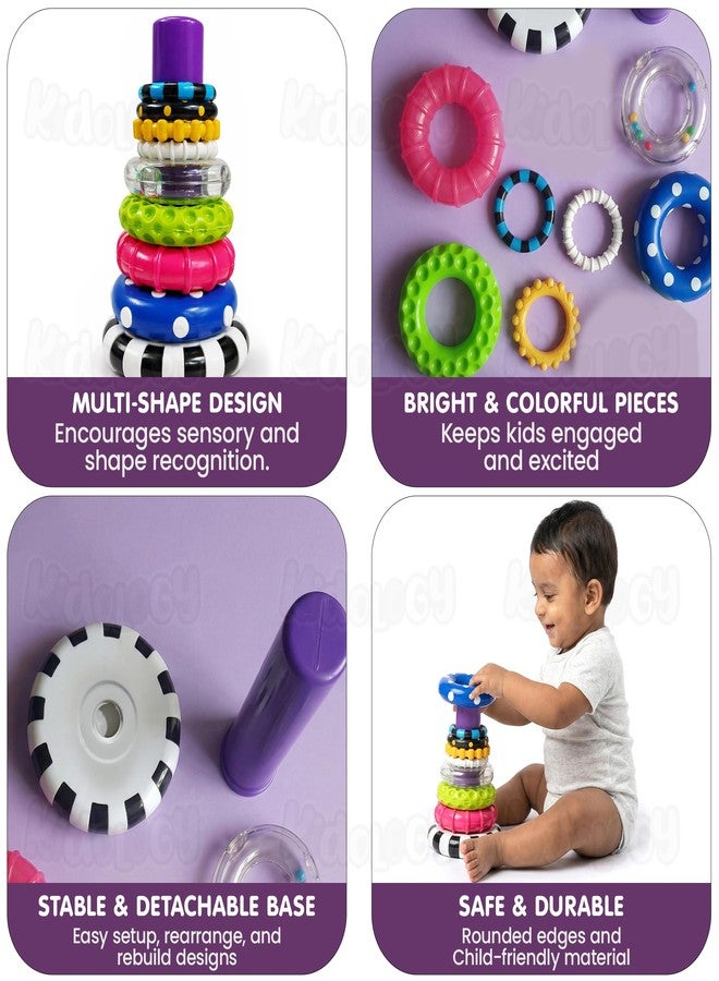 Kidology Ring Stacker Baby Toy for 6+ Month | 9-Piece Sensory Stacking Rings with Rattle | Montessori Learning Toy for Early Brain Development | Motor Skill & STEM Educational Toy for Kids & Infants - Image 5